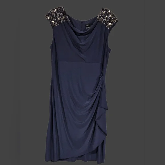 slate blue cocktail dress Mac Duggal - Blue Long Sleeve V-Neck Micro Ruffle Midi Dress main image 0